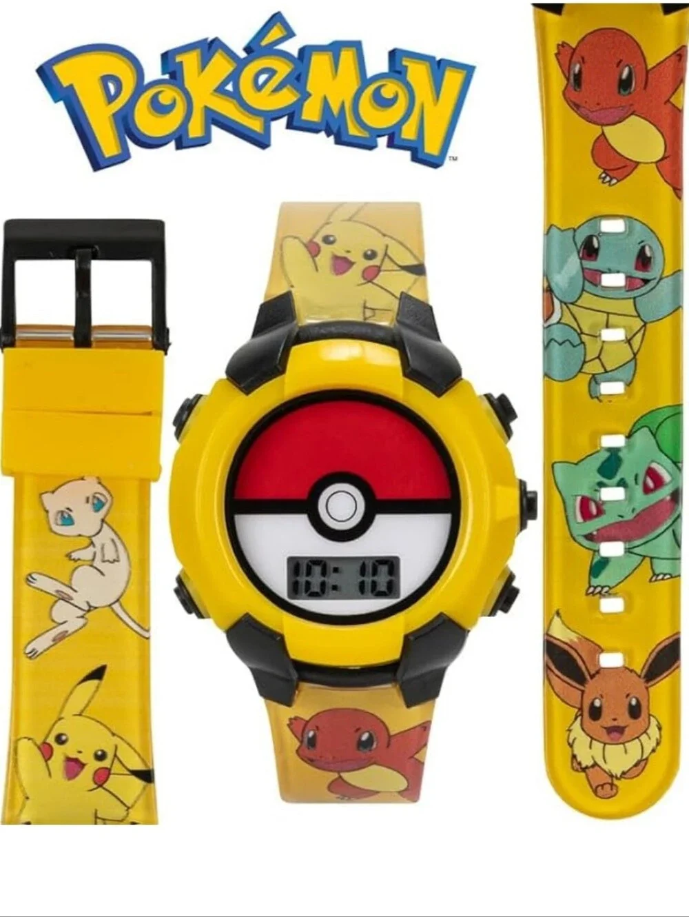 Kids Flashing LCD Watch - Yellow Charmander & Pikachu Design